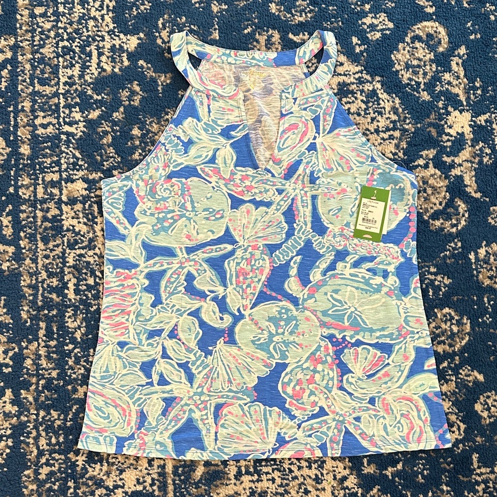 Floral Sleeveless Arya Tank in Bay Blue